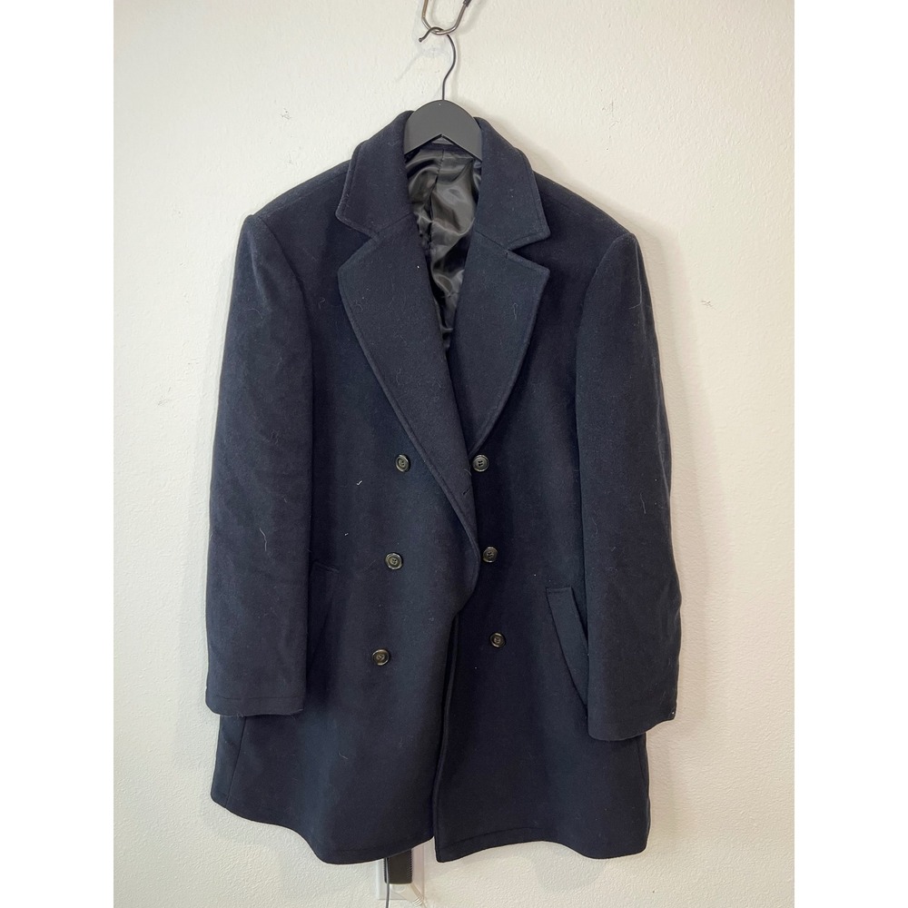 Lauren Ralph Lauren Mens Overcoat Double Breasted Wool Blend Navy Blue 44L